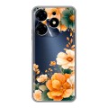 Полупрозрачный дизайнерский силиконовый с усиленными углами чехол для Tecno Spark 10 Цветы принт