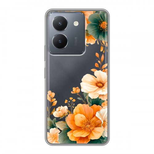 Полупрозрачный дизайнерский пластиковый чехол для Vivo Y36 Цветы принт