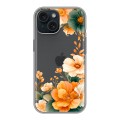 Полупрозрачный дизайнерский пластиковый чехол для Iphone 15 Цветы принт