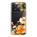 Полупрозрачный дизайнерский пластиковый чехол для OnePlus 10T Цветы принт