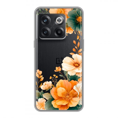 Полупрозрачный дизайнерский пластиковый чехол для OnePlus 10T Цветы принт