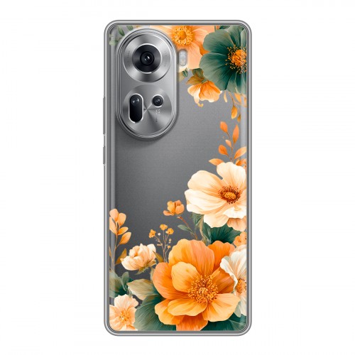 Полупрозрачный дизайнерский пластиковый чехол для OPPO Reno 11 Цветы принт