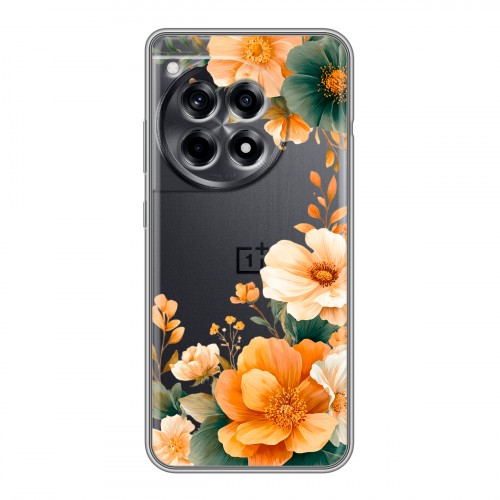 Полупрозрачный дизайнерский пластиковый чехол для OnePlus Ace 3 Цветы принт