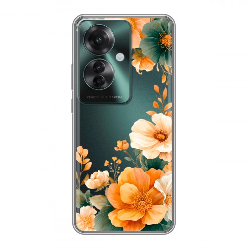 Полупрозрачный дизайнерский пластиковый чехол для Oppo Reno 11F Цветы принт