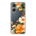 Полупрозрачный дизайнерский пластиковый чехол для Vivo Y03 Цветы принт
