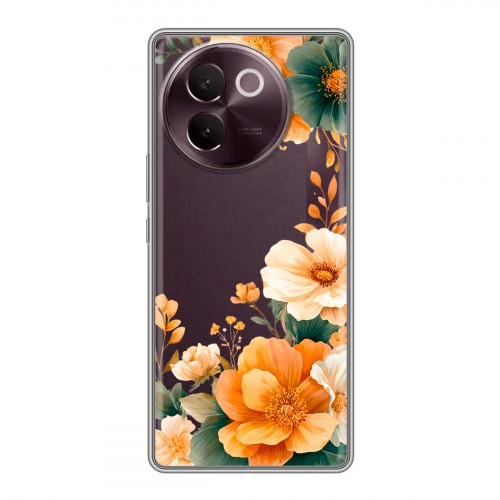 Полупрозрачный дизайнерский пластиковый чехол для Vivo V30e Цветы принт