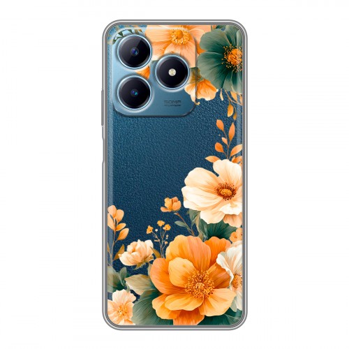 Полупрозрачный дизайнерский силиконовый чехол для Realme C63 Цветы принт