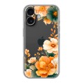 Полупрозрачный дизайнерский пластиковый чехол для Iphone 16 Цветы принт