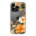 Полупрозрачный дизайнерский пластиковый чехол для Iphone 16 Pro Цветы принт