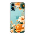 Полупрозрачный дизайнерский пластиковый чехол для Iphone 16 Plus Цветы принт