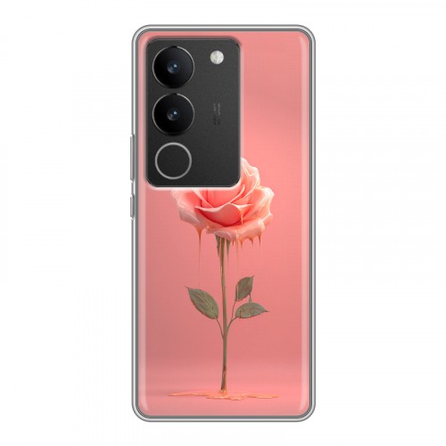Полупрозрачный дизайнерский силиконовый с усиленными углами чехол для Vivo V29 Розовая роза