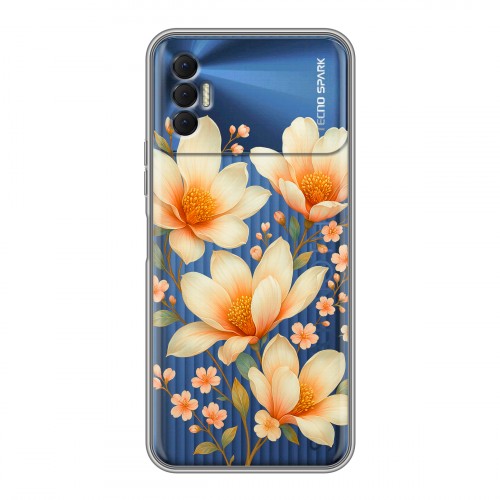 Полупрозрачный дизайнерский силиконовый чехол для Tecno Spark 8P Цветы