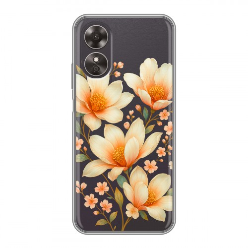 Полупрозрачный дизайнерский пластиковый чехол для OPPO A17 Цветы