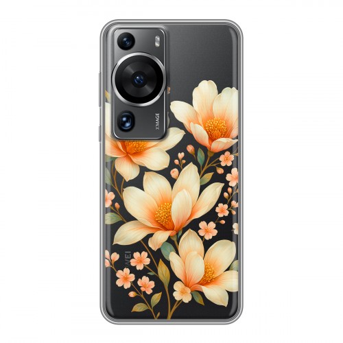 Полупрозрачный дизайнерский пластиковый чехол для Huawei P60 Цветы