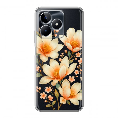 Полупрозрачный дизайнерский пластиковый чехол для Realme C53 Цветы