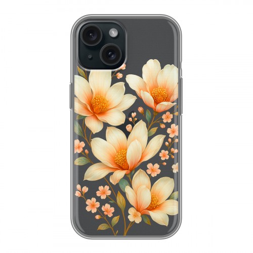 Полупрозрачный дизайнерский пластиковый чехол для Iphone 15 Цветы