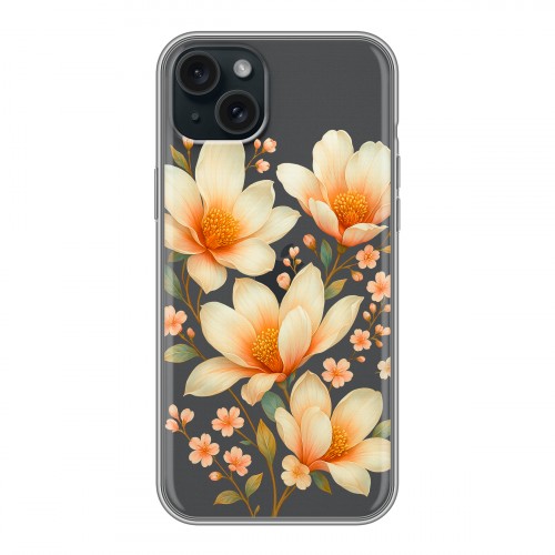 Полупрозрачный дизайнерский пластиковый чехол для Iphone 15 Plus Цветы