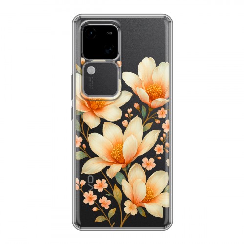 Полупрозрачный дизайнерский пластиковый чехол для Vivo V30 5G Цветы