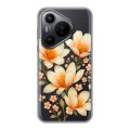Полупрозрачный дизайнерский пластиковый чехол для Huawei Pura 70 Цветы