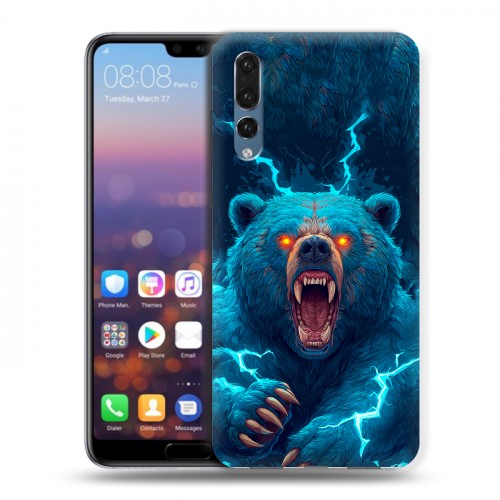 Полупрозрачный дизайнерский силиконовый с усиленными углами чехол для Huawei P20 Pro Медведь