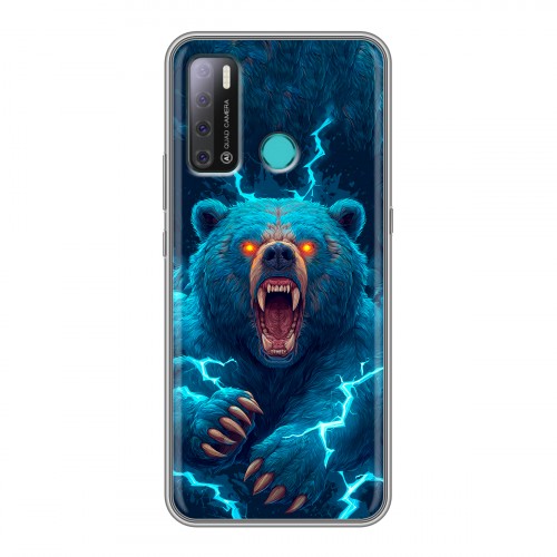 Полупрозрачный дизайнерский силиконовый с усиленными углами чехол для Tecno Pouvoir 4 Медведь