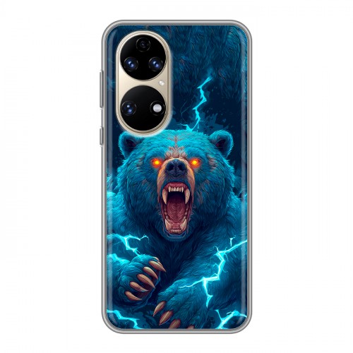 Полупрозрачный дизайнерский силиконовый чехол для Huawei P50 Pro Медведь