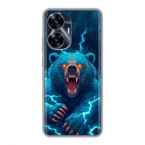 Полупрозрачный дизайнерский силиконовый чехол для Realme C55 Медведь
