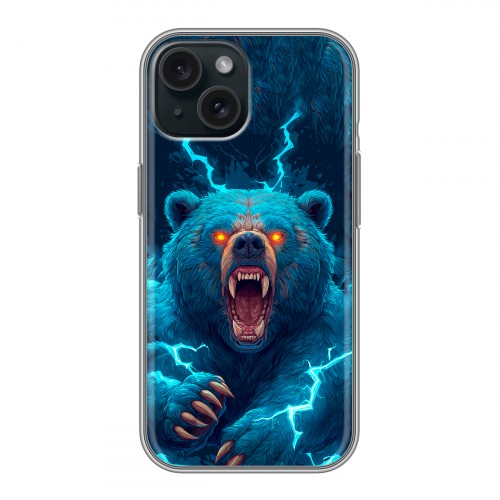 Полупрозрачный дизайнерский пластиковый чехол для Iphone 15 Медведь