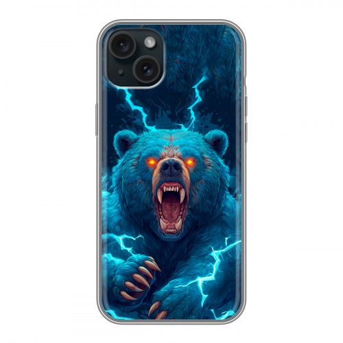 Полупрозрачный дизайнерский пластиковый чехол для Iphone 15 Plus Медведь