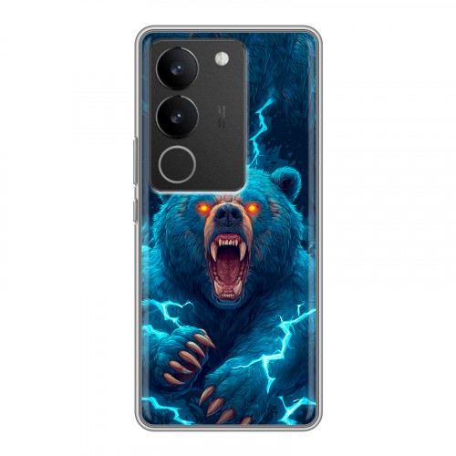 Полупрозрачный дизайнерский силиконовый с усиленными углами чехол для Vivo V29 Медведь