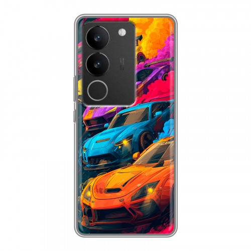 Полупрозрачный дизайнерский силиконовый с усиленными углами чехол для Vivo V29 Тачки