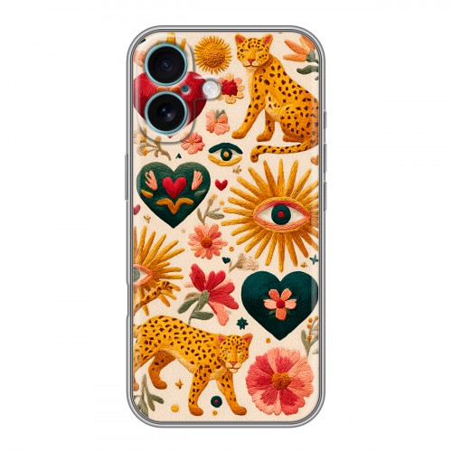 Полупрозрачный дизайнерский пластиковый чехол для Iphone 16 Plus Модный принт