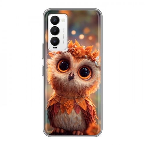 Полупрозрачный дизайнерский силиконовый с усиленными углами чехол для Tecno Camon 18 Милая сова