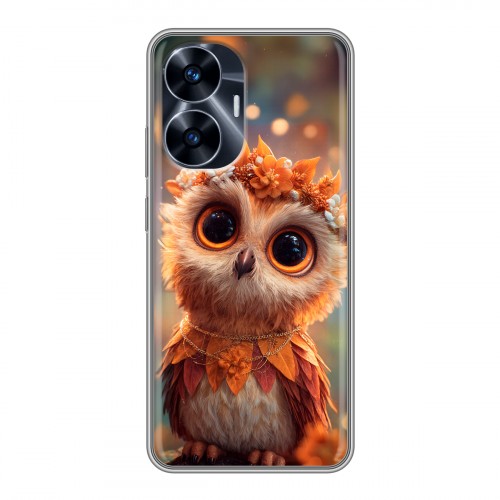 Полупрозрачный дизайнерский силиконовый чехол для Realme C55 Милая сова