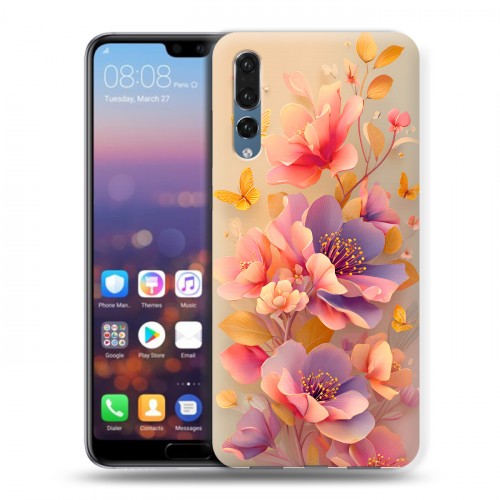 Полупрозрачный дизайнерский силиконовый с усиленными углами чехол для Huawei P20 Pro Цветы и бабочки