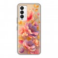 Полупрозрачный дизайнерский силиконовый с усиленными углами чехол для Tecno Camon 18 Цветы и бабочки