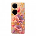 Полупрозрачный дизайнерский пластиковый чехол для Huawei P50 Pocket Цветы и бабочки