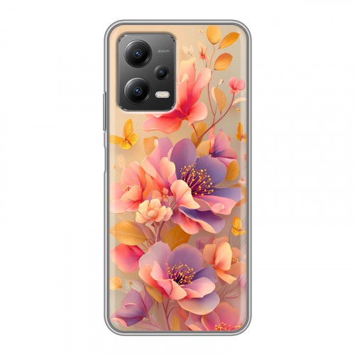 Полупрозрачный дизайнерский силиконовый чехол для Xiaomi Poco X5 Цветы и бабочки