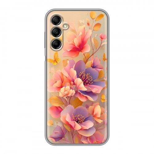 Полупрозрачный дизайнерский пластиковый чехол для Samsung Galaxy A14 Цветы и бабочки
