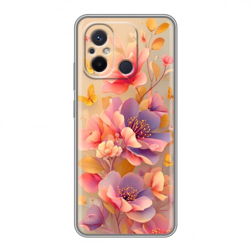 Полупрозрачный дизайнерский пластиковый чехол для Xiaomi RedMi 12C Цветы и бабочки