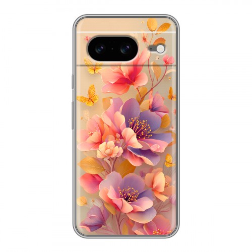 Полупрозрачный дизайнерский пластиковый чехол для Google Pixel 8 Цветы и бабочки