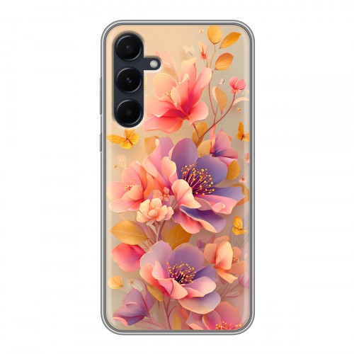 Полупрозрачный дизайнерский пластиковый чехол для Samsung Galaxy A55 Цветы и бабочки