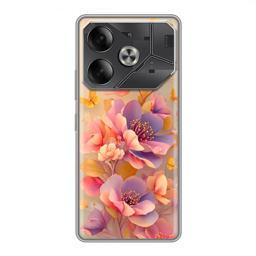 Полупрозрачный дизайнерский пластиковый чехол для Tecno Pova 6 Цветы и бабочки
