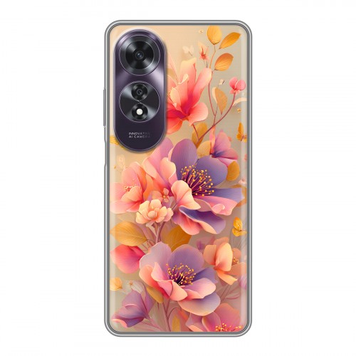Полупрозрачный дизайнерский пластиковый чехол для OPPO A60 Цветы и бабочки
