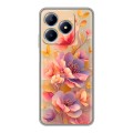 Полупрозрачный дизайнерский силиконовый чехол для Realme C63 Цветы и бабочки