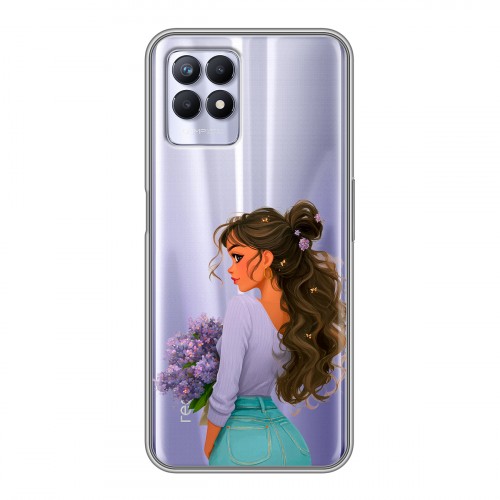 Полупрозрачный дизайнерский силиконовый чехол для Realme 8i девушка цветы