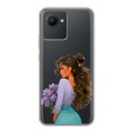 Полупрозрачный дизайнерский пластиковый чехол для Realme C30 девушка цветы