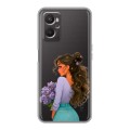 Полупрозрачный дизайнерский силиконовый с усиленными углами чехол для OPPO A96 девушка цветы