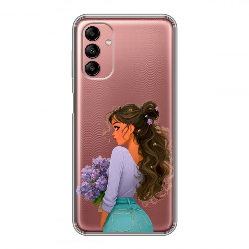 Полупрозрачный дизайнерский пластиковый чехол для Samsung Galaxy A04s девушка цветы