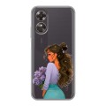 Полупрозрачный дизайнерский пластиковый чехол для OPPO A17 девушка цветы